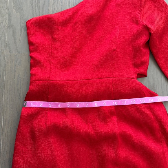 ML Monique Lhuillier One Shoulder Satin Gown Red Maxi Dress Long Sleeve - Size 2 - Picture 8 of 13